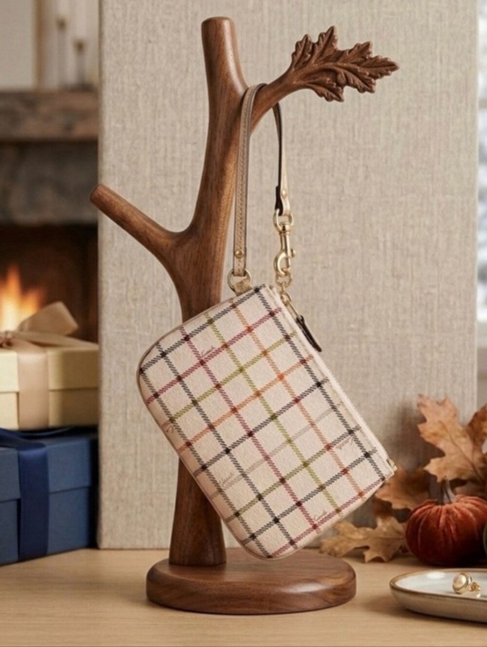 Coach Peyton Tattersall Plaid Wristlet in Like New Condition ... Vintage Neutral